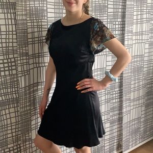 Foly & Corina black satin beaded sleeve dress